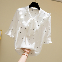 South Korea Wave Dot Snowspun Shirt Woman Short Sleeve 2022 New Design Sensation Small Crowdwhite Shirt Foreign Air Fashion Blouse Summer