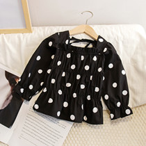 2022 new girls Korean version lining clothes spring and autumn clothes childrens shirts baby bubble sleeves wave point doll blouses