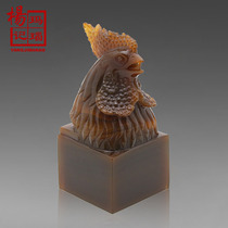 Hand-carved natural chicken agate seal decoration 6CM Office study living room business decorative art