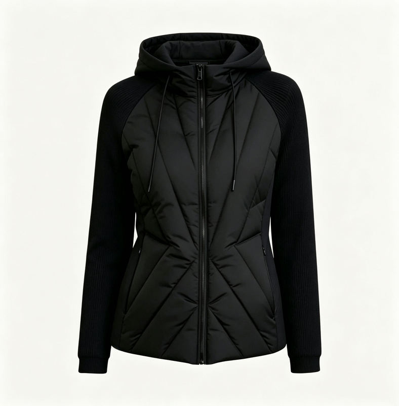 【Lili】Lang Hooded Knit Patchwork down Jacket!