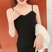 Summer threaded cotton sling small vest female shoulder strap adjustable lace interior slim base shirt top