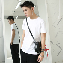 pop spring summer T-shirt mens short sleeve Korean youth pullover simple casual round neck black and white solid color base shirt shirt