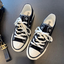 Autumn new casual shoes fashionable foreign style Hong Kong flavor retro board shoes black and white canvas shoes ins trendy women