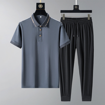 Dad Summer Clothing Suit Fashion Middle-aged short sleeves T-shirt Long pants Two sets Summer middle-aged men sportswear