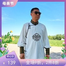 New Mont shirt mens long sleeves loose casual embroidered national windy sweatshirt thin section Improved Mongolian daily dress