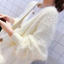 Knitted Cardigan Womens 2020 Spring and Autumn New Korean version of foreign style sweet sea horse hair sweater loose Joker temperament jacket