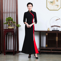 Cheongsam 2021 long sleeves improved retro slim dress young elegant catwalk show banquet Chinese style