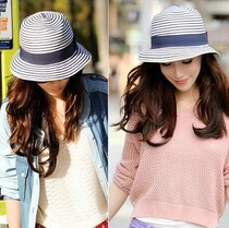 Japan Spring Summer New Blue And White Striped Sun Hat Straw Hat Foldable 100 Hitch Ride Out Beach Hat Women Wave