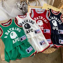 Japanese Tide Brand bape Childrens Wear 20 Summer Apes Head Sleeveless Vest Shorts Men and Women Basketball Sports Set