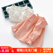 Womens top 2021 spring and autumn childrens T-shirt suspenders lace flower embroidery doll shirt princess skirt