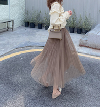 MOBAI gentle fairy gas light 100 pleats not to be hip mesh yarn half body dress Women 2022 spring autumn new high waist long dress