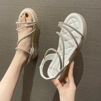 Fairy Wind Water Drill Sandals Women 2022 Summer New Internet Red Pregnant Women Wear Non-slip Flat Bottom Fashion Beach Shoes