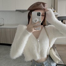 Fanchy 2021 new autumn loose V-neck knit cardigan wild sweater short style outside the plush jacket