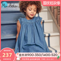MiniBoden dress girl solid color round neck lace short sleeve skirt British direct childrens clothing spring and summer