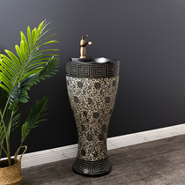 Ceramic home column type washbasin balcony toilet integrated floor-type column basin Outdoor Handwashing Terra basin 4