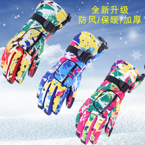 Outdoor Printed Ski Gloves Womens Windproof Waterproof Thickened Garnter Warm Wear and Wear Hiking and Hiking Gear