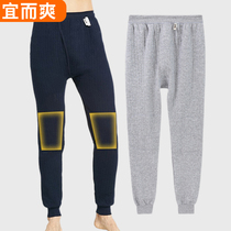 2 pieces of Yiershuang three-layer warm pants mens thickened knee pads high waist white middle-aged and elderly cotton long johns mens single pants
