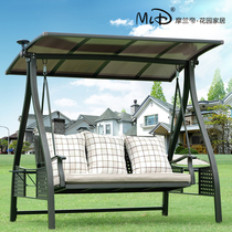 Outdoor swing hanging chair Courtyard garden Three-person woven rattan swing Wrought iron rocking chair Indoor outdoor hanging basket hammock