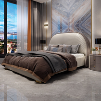 Fancy light lavish genuine leather bed modern minimalist master bedroom upscale double bed wedding bed with large bed Napa leather art bed 1 8m