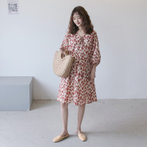 Pregnancy Woman Dress Summer Dress Fashion Dress Fashion Clothes South Korea Po Dot Doll Dress Long irregular Round Point Lantern Sleeves