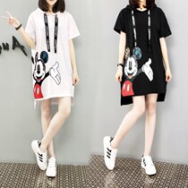 Hong Kong tide brand womens summer new large size fat mm loose slim T-shirt skirt fashion trend belly cover dress