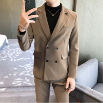 Autumn and winter thick suit suit casual suede jacket mens Korean handsome suit set party dress tide tide