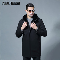 Labov mens clothing middle aged pie overcomes medium long fur integrated liner jacket with cap big coat brand blouse