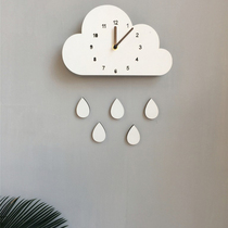 ins Wooden cartoon shape clouds water droplets silent clock Nordic style childrens room Childrens clothing store decoration wall decoration