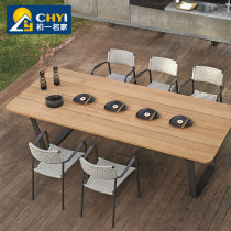 Villa courtyard table and chair kit solid wood teak long table combination leisure open air B & B Garden Hotel outdoor table and chair