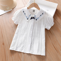 Girl Shirt Summer New Children White Shirt Foreign Air Children Short Sleeve Blouses Dolls Dolls Collar Kids Babies