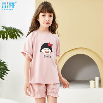 Childrens short-sleeved pajamas summer childrens thin cotton home clothes little girl baby cartoon shorts set