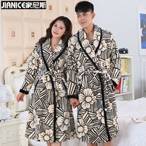 Home Nice couple bathrobe Autumn and winter Female Coral velvet thickened long yukata Flannel Pajamas Mens nightgown