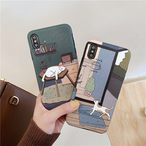  Embossed silk pattern cat apple x mobile phone shell hand-painted creative iphonexr creative men and women 8plus simple retro 7p silicone soft shell 12 protective cover xs max 11