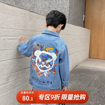 2021 new boy denim clothes foreign style childrens jacket Korean version of the middle child jacket spring and autumn boys childrens coat