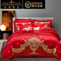 Wedding wedding four-piece red embroidery festive cotton wedding quilt cover high-grade atmospheric bedding ten sets