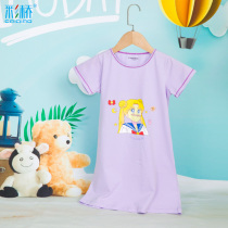 Girls Nightdress Summer Short Sleeves Thin Childrens Pajamas Girls Cotton Princess Baby Middle School Sleepwear