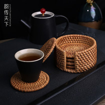 Vietnam old rattan coasters set Tea mat Tea set Six gentlemen wooden pot mat Bamboo cup holder Iron pot Purple sand pot holder