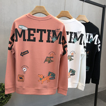 Round neck sweater mens tide ins spring and autumn 2021 new print hooded jacket mens pullover street long sleeve top