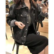 Black denim women 20 Autumn New Korean version of loose Hong Kong flavor Joker bf style retro coat student coat tide