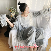 Japanese soft honey autumn and winter pajamas female court princess style long sleeve trousers warm home clothes