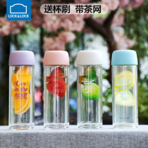 Lock lock lock double heat-resistant glass water cup Transparent cup Student female cute portable summer teacup 300ml