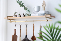 Kitchen shelf wall-mounted storage rack Wall Wall hanger pendant space-saving solid wood partition pure copper hanging rod