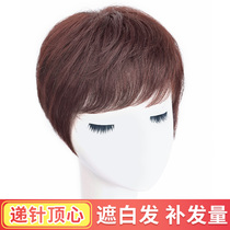 White hair wig piece one-piece real hair head hair replacement Thin needle delivery incognito wig Womens short hair hairstyle