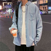Denim shirt mens spring and autumn Hong Kong style brand ins leisure long sleeve shirt Korean loose handsome overcoat