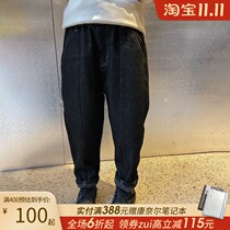 Girls jeans winter New 2020 foreign style inside plus velvet padded medium child casual pants trousers