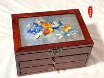 Double-sided embroidery solid wood jewelry box storage box large capacity vintage Su embroidery three-layer storage gift jewelry jewelry