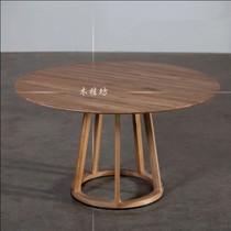Nordic solid wood dining table and chair round table modern simple round dining table cafe round table small apartment black walnut color