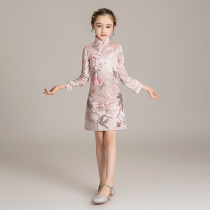 Girls cheongsam princess dress Chinese style childrens performance clothes baby New year clothes Tang suit long sleeve National Wind Autumn and Winter