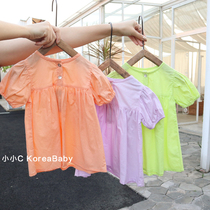 Simple solid color dress Korean baby dress 2021 summer new girls baby Foreign style short sleeve skirt