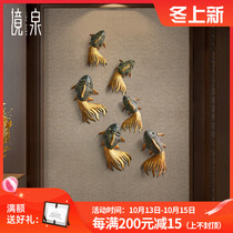 New Chinese Zen goldfish wood carving Wall living room TV background wall decoration pendant Southeast Asia wall hanging